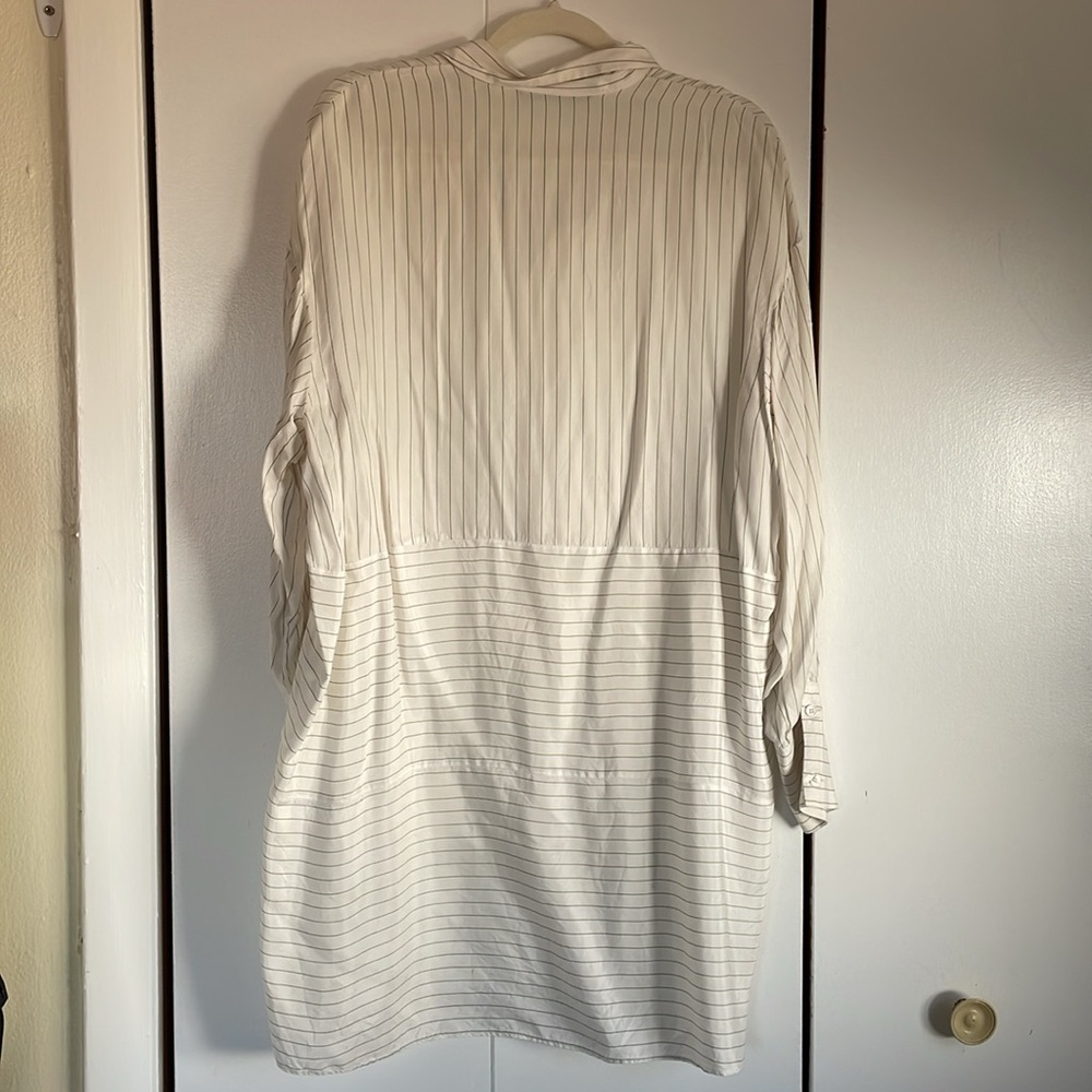 Zara white with thin black stripe oversized button down short dress - Picture 4 of 4